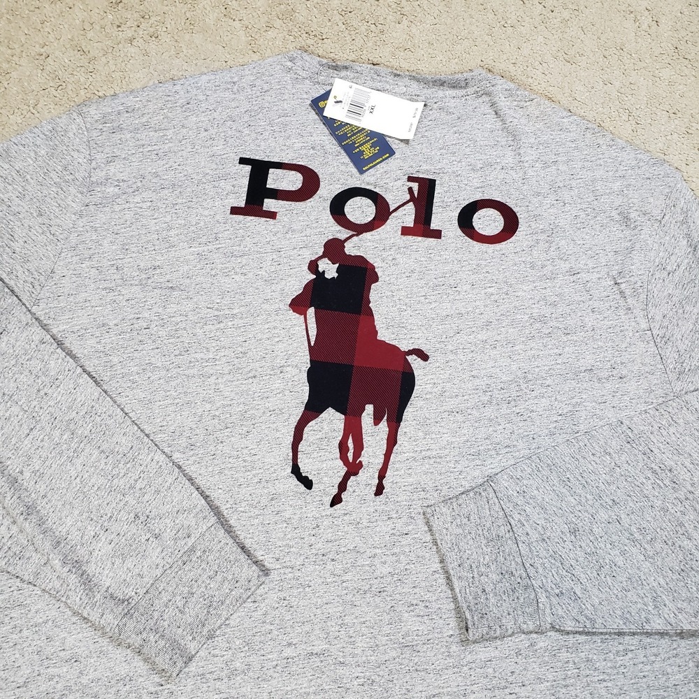 NWT Polo Ralph Lauren Shirt Men XXL Gray Buffalo Check Big Pony Long Sleeve Tee
